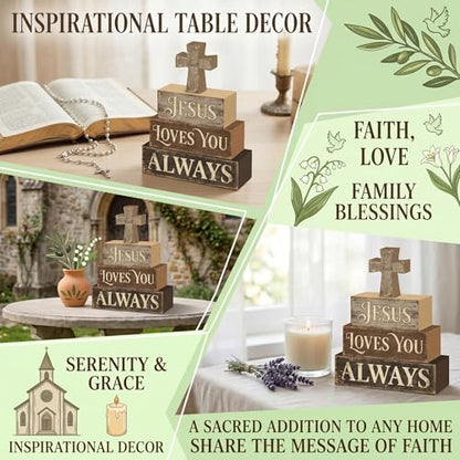 Britimes Tiered Tray Decor Set, 4 Pack, Wooden Table Sign, Christian - style: Cross