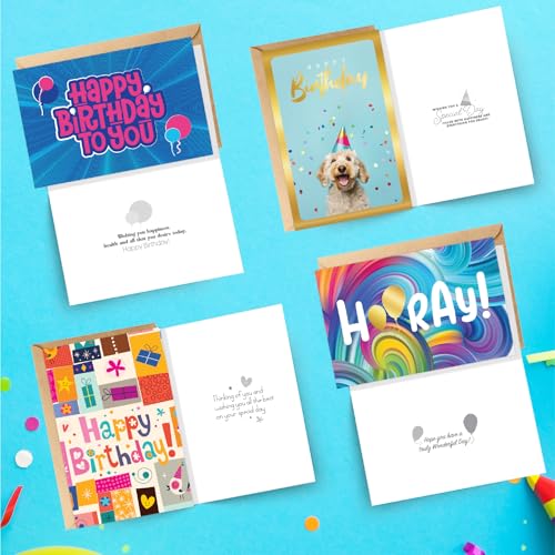 easykart labels 24 Unique Birthday Cards Assortment with Greetings Inside. For Businesses and Individuals, 6.75x4.5 Inch Assorted Foiling Cards with Envelope with Sealing Stickers