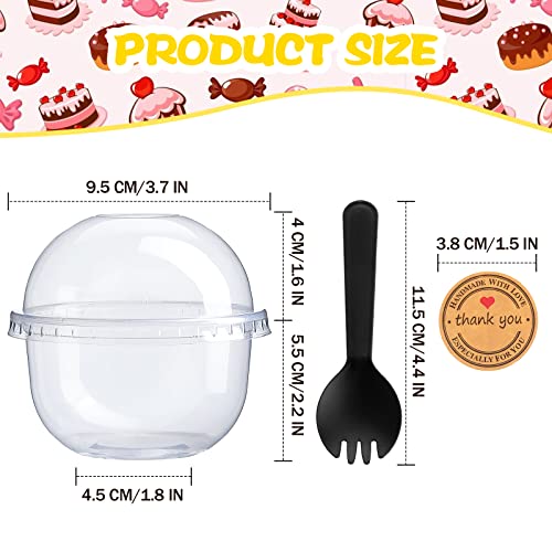 Cunhill 50 Pack Dessert Cups with Dome Lids Disposable Plastic Cups with Lids Clear Pet (No Hole), Sporks and Stickers for Plastic Fruit, Cake and Mini Snack Bowls(9 oz,Simple Cup) - size: 9 oz