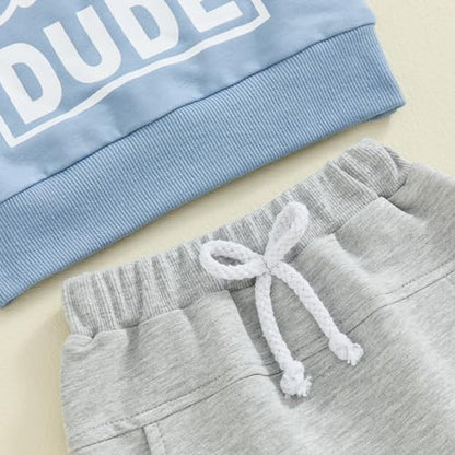 Kupretty Baby Boy Clothes Dad's Little Dude Sweatshirt Pants Set - color: Grey, size: 2-3T