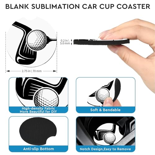 2 Pack Golf Car Cup Holder Coasters Universal Neoprene Coasters - color: Golf