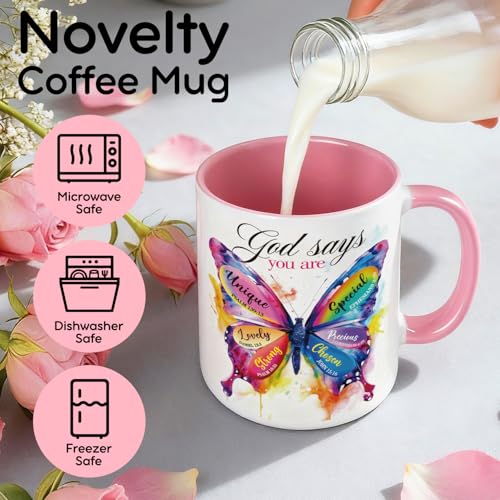 Inspirational Gifts for Christian Women Friends Sister, God says You Are Amazing Coffee Mugs 11Oz with Butterfly, Religious Spiritual Faith Gifts, Birthday Christmas Thankgiving Gift for Coworkers