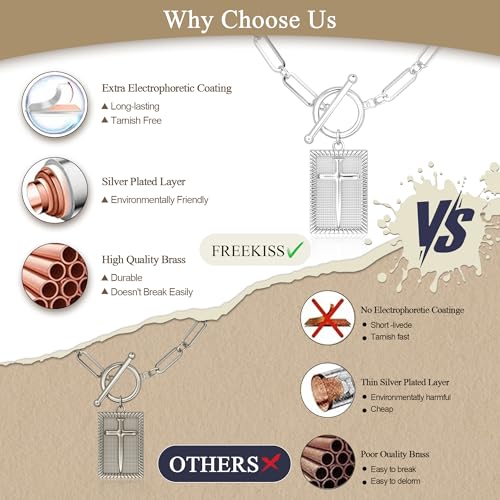 Freekiss 3-Piece Layered Toggle Necklace for Women - color: Silver Cross Necklace