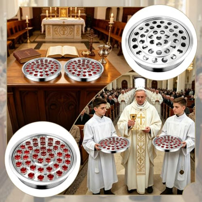Stainless Steel Communion Tray, 40 Cup Openings, Stackable Silver Church Communion Cup Holder for Worship Services and Holy Communion Supplies, 1 Silver Wine Tray, No Lid - color: Silver