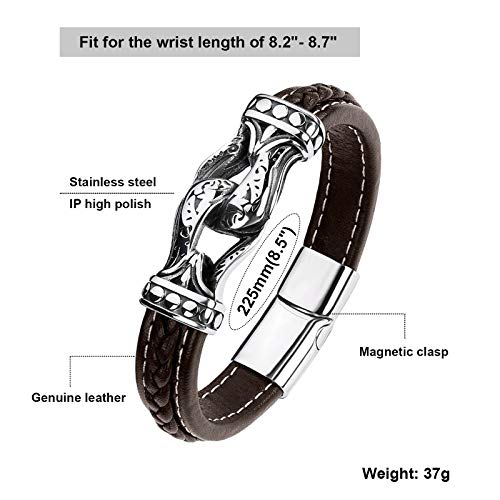 Men's Braided Leather Bracelet Wristband Cuff Bracelet for Men Gifts Stainless Steel Clasp - color: Brown 2