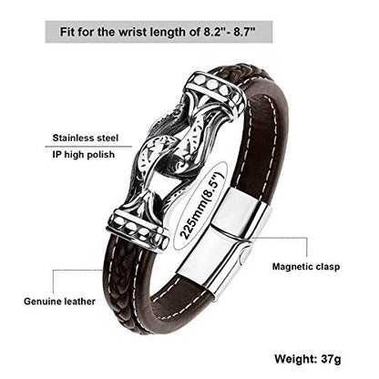 Men's Braided Leather Bracelet Wristband Cuff Bracelet for Men Gifts Stainless Steel Clasp - color: Brown 2
