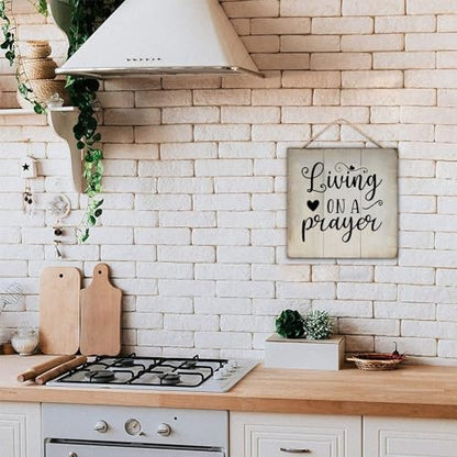 Living on A Prayer Wooden Plaque Chic Bible Verse Hanging Wooden Sign Customized Wooden Sign Girls Boys Bedroom Sign for Farmhouse Home 12x12 Inch Christian Religious Gifts - color: Log color-style-3