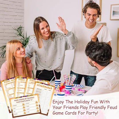 Bible Friendly Feud Game, Fun Christian Game Card for Adults, Religious Friendly Feud Quiz for Church Group, Feud Trivia Games Bible Favor Supplies, 05