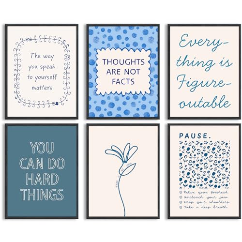 Mental Health Wall Decor Therapy Office Canvas Wall Art Posters Blue Boho Motivational Picture Psychology Artwork Inspirational Positive Quotes Prints for Counseling Office 12x16 Inch Unframed 6Pcs - color: Mental Health Art, size: 12''x16'' Unframed