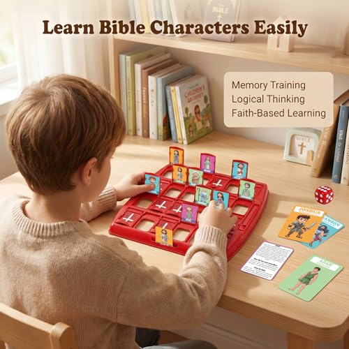 Bible Character Mystery Game,Guessing Bible Who I Am Board Games for Kids & Families, 2 Players Logic Deduction Christian Games with 24 Holy Bible Characters Catholic Gifts