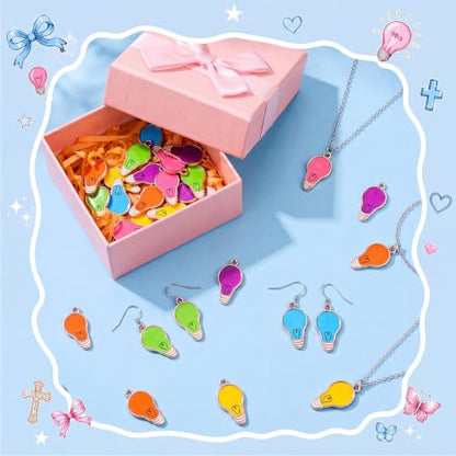 Sasylvia 48pcs Multicolor Light Bulb Charms for Jewelry Making School Craft - style: Multicolor Light Bulb
