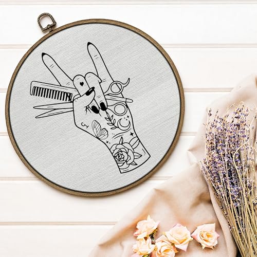 GTYNU Hair Stylist Round Wall Art Decor, Barber Shop Salon Decor Canvas Prints Framed, Rock Barber Hand Circle Wall Hanging Decorations for Hairdresser Beauty Studio, 10x10 Inch（wood grain） - color: Decor 09a