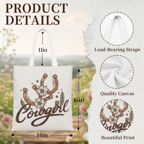 Western Cowgirl Canvas Tote Bag Cowgirl Gifts - color: Western Cowboy Theme 9