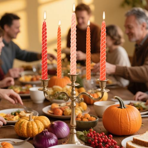 Whaline 8Pcs 10 Inch Fall Orange Spiral Taper Candles Gradient Color Dripless Twisted Wax Candles Long Unscented Candle Sticks for Autumn Thanksgiving Halloween Home Party Supplies - color: Fall