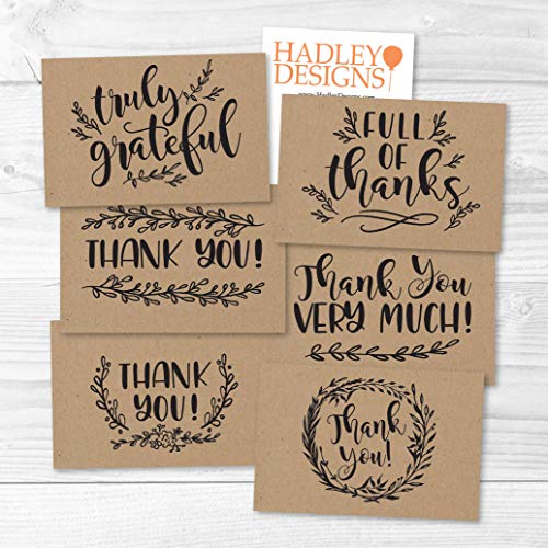 24 Bulk Thank You Cards with Envelopes Blank Cute Thank You Notes - color: Kraft Black 24 pcs