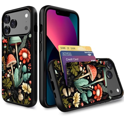 for iPhone 17 Pro Max Case,Wallet Case Credit Card Holder Dual Layer Hybrid Shockproof PC + TPU Case Cover for iPhone 17 Pro Max 6.9" 2025,Mushroom Forest - color: Mushroom Forest, size: iPhone 17 Pro Max 6.9"