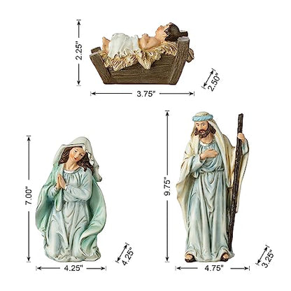 Glitzhome 12Pcs Nativity Figurines Sets for Christmas Indoor, Deluxe Blue Resin Christian Nativity Set Xmas Nativity Scene Tabletop Ornaments Miniatures Statue Nativity Figures Collectible 10" x 26" - size: 10 x 26.00 Inches-Blue