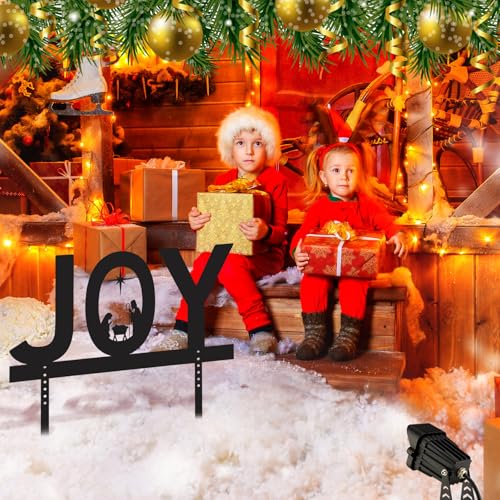 Honoson Christmas Decorations Outdoor Nativity Scene Joy Metal Silhouette Yard Sign with Stakes LED Landscape Light Religious jesus Lawn Decor Joy Metal Art Signs for Yard Lawn Garden Xmas Party Decor