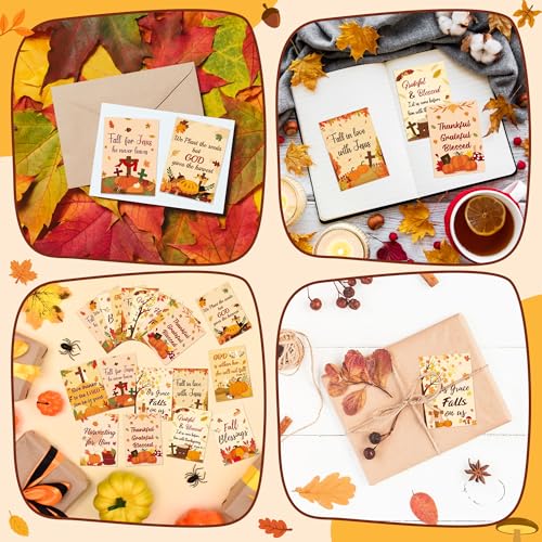 BeYumi Fall Religious Prayer Cards - 200Pcs Fall Pocket Wallet Cards Bulk with Bible Verses Corss Inspirational Words Faith Prayer Card for Gifts Autumn Party Sunday School Church Holiday Decoration - style: Fall