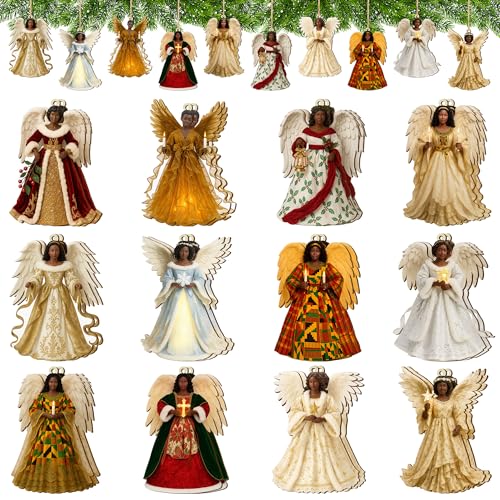24 Pcs Christmas Wooden African American Angel Ornaments, Xmas Tree Decor - color: B Style, size: 24 Pcs