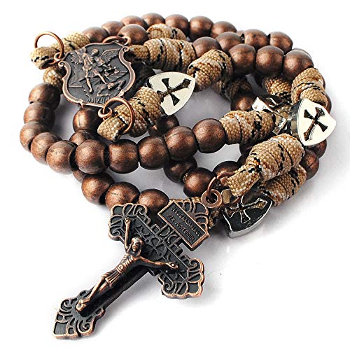 HanlinCC Catholic Rosary Paracord Large Metal Beads St.Michael Medal Men - style: Antique Copper St.Michael Paracord Rosary