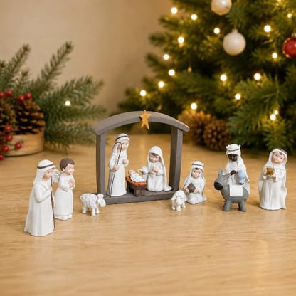 12 Piece Nativity Set, Resin Indoor Christmas Manger Scene, 5 Inch