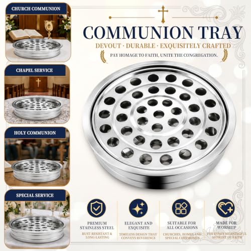 Stainless Steel Communion Tray, 40 Cup Openings, Stackable Silver Church Communion Cup Holder for Worship Services, Holy Communion Supplies, 1 Tray Only, Cups and Lid Not Included - color: Silver