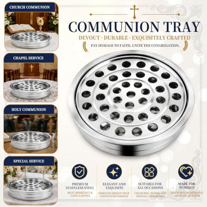 Stainless Steel Communion Tray, 40 Cup Openings, Stackable Silver Church Communion Cup Holder for Worship Services, Holy Communion Supplies, 1 Tray Only, Cups and Lid Not Included - color: Silver