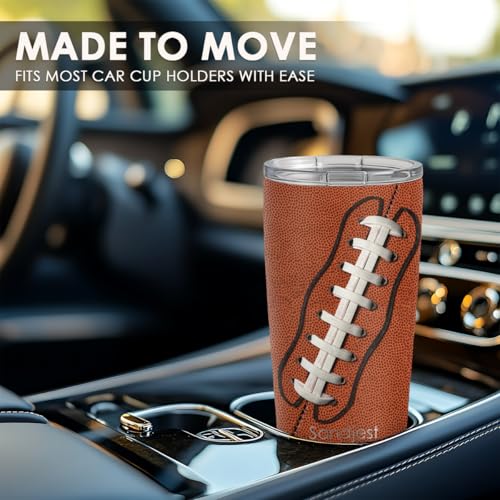 SANDJEST Football Tumbler 20oz Stainless Steel Insulated, Travel Coffee Cup, Sport Tumblers Gifts for Football Lovers, Men Women, Coach, Birthday, Christmas - color: Football