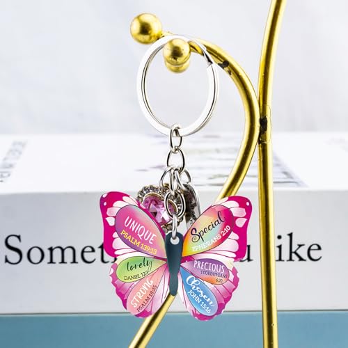 OEHEDOU Butterfly Gifts Keychain For Women Men Family Members Memorial Gift - color: Rose Pink Women