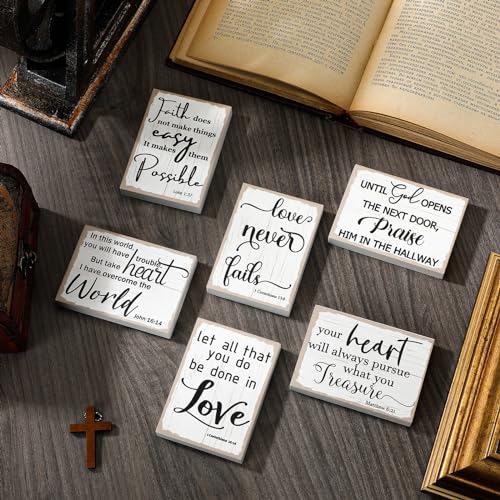 Maitys 6 Pcs Bible Verse Mini Wood Signs Religious Sign, Fresh Style - style: Fresh Style