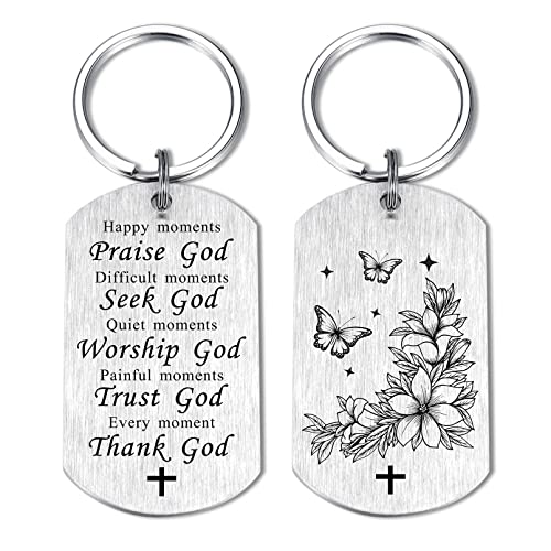 SOUSYOKYO Religious Keychain Christian Gift for Women Men, Godly Ideas, Thank God Spiritual, Bible Verse Healing, Religion Halloween Christmas