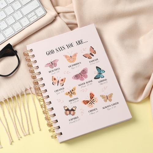 Butterfly Bible Journal Notebook - God Says You are Christian Journals for Women Inspirational Bible Verse Note Book Church Stationery Supplies Easter Religions Gift 5.5x8.3 Inches - color: Butterfly