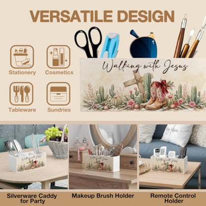 Christian Christmas Western Pen Pencil Holder Organizer for Desk - color: Winter Cowgirl