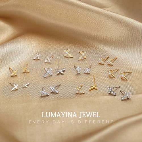 925 Sterling Silver Cross Earrings for Women, Small 14k Gold Plated Cubic Zirconia Earrings Studs Hypoallergenic for Women Gifts