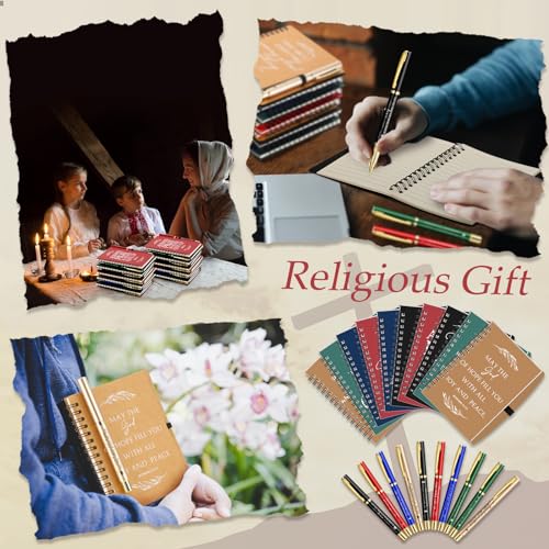 Kosiz 200 Pcs/100 Set Christian Gift Bulk Spiral Notebook and Pen, 5 Color - color: Multicolor