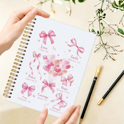 Cute Pink Bows Prayer Hardcover Spiral Notebook Journal for Women,A5 - color: bowknot Bible