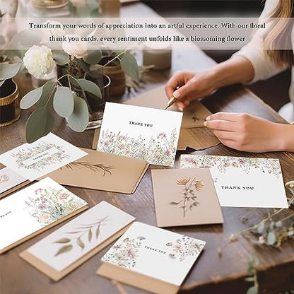 SLAPAFLIFE Floral Thank You Cards with Envelopes,48Pack - 4x6 Inches Thank You Notes with envelope and stickers,baby shower thank you cards,Thank you cards for baby shower,wedding,Birthday - size: 4x6 inches