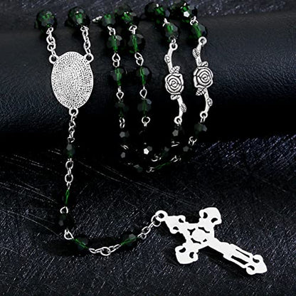 KOMI Rosary Beads Catholic for Women Gemstone Rosary Beads Necklace with Crucifix Cross Crystal Pearl Rosary Rosarios Catolicos Catholic Gifts - style: 8mm Green Crystal Beads