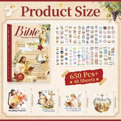650Pcs+ Bible Sticker Book 48 Sheets Christian Jesus Sticker for journaling