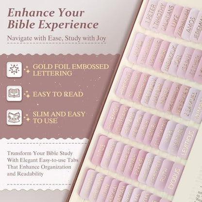 Laminated Bible Tabs for Women and Men, Gold Foil Embossed Lettering - style: Pink