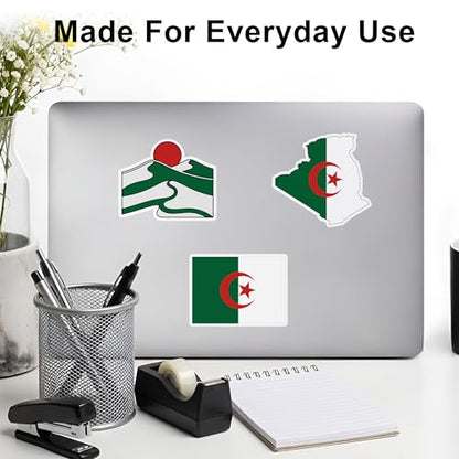 [3PCS] Algeria Flag Sticker Pack with Crescent Star & Map Design, Bold - color: Algeria Flag Sticker