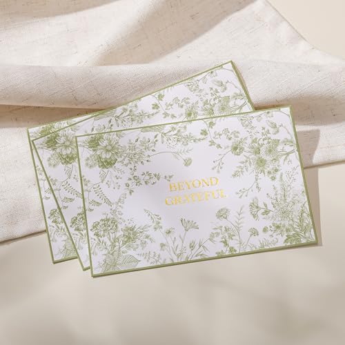 Crisky 4x6 Beyond Grateful Thank You Cards with Envelopes Bulk, 50 Pack Green Floral Thank You Notes with Envelopes Set for Bridal Shower, Wedding Engagement, Baby Shower, Graduation, Birthday - style: Modern