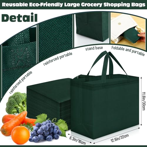 Windyun Reusable Grocery Bags Non Woven with Handles - color: Dark Green