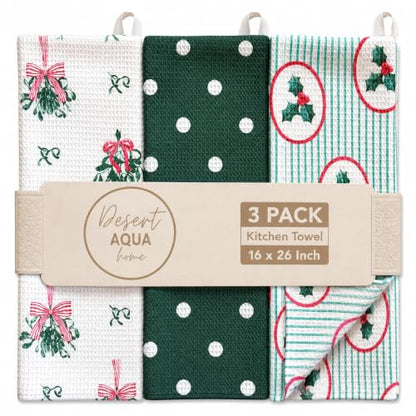 Kitchen Towels, Dish Towels for Kitchen, 3 Pc Kitchen Towel Set - color: Christmas Holly