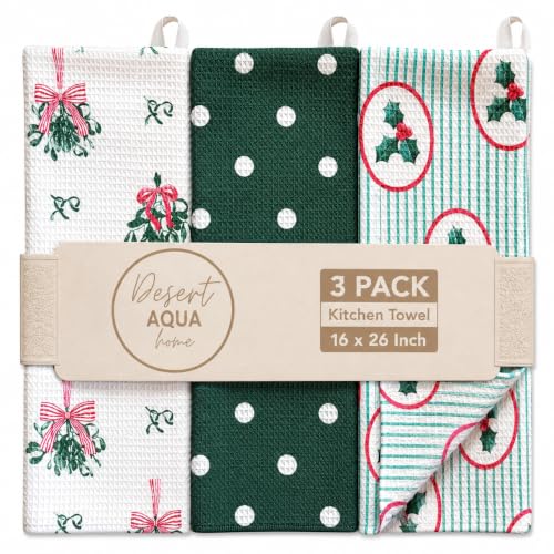 Kitchen Towels, Dish Towels for Kitchen, 3 Pc Kitchen Towel Set - color: Christmas Holly