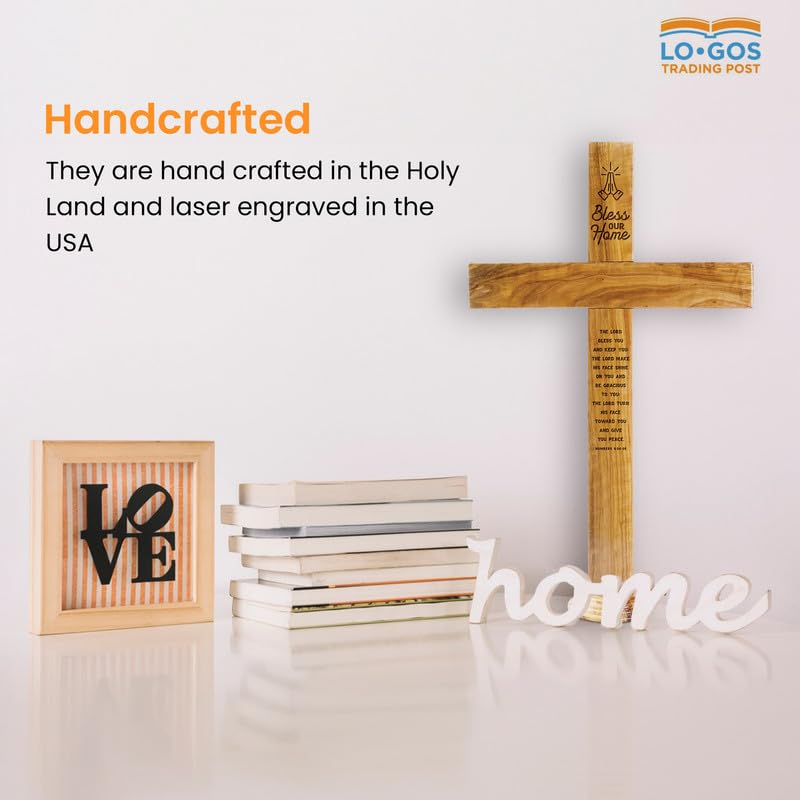 Bless Our Home Memorial Cross Stand for Desk - Genuine Handcrafted Olive Wood Large Wooden Cross From the Holy Land, Engraved Tabletop Cross Statue, Keepsake Religious Gifts for Loss of Loved One - color: Bless Our Home