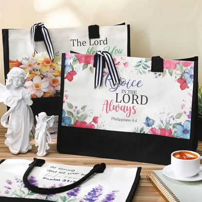 Huhumy 4 Pcs Bible Verse Tote Bags for Women Christian Canvas Black - style: Bible