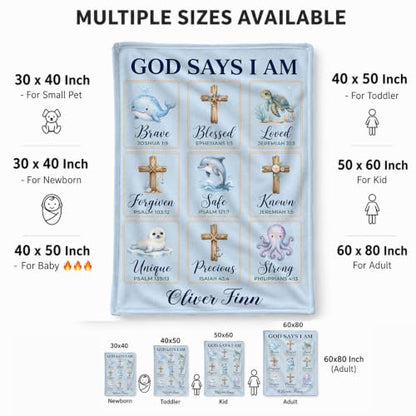 Personalized God Says I Am Ocean Baby Blanket, Christian Baby Blanket - color: Blue #2