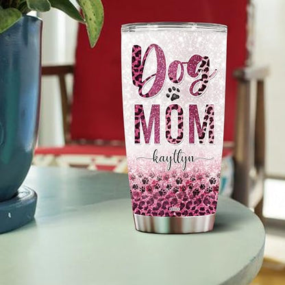 Personalized Dog Mom Tumbler Gifts for Women Travel Coffee Mug Gift for Daughter Girls Sister Dog Lovers Pet Owners Insulated Stainless Steel Cup 20oz With Lid - color: DOG MOM
